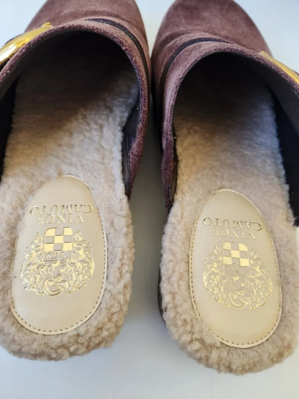 Vince Camuto Canzenee Brown Suede Shearling Sherpa Clogs Comfy Cozy Cute Boho - Picture 7 of 9